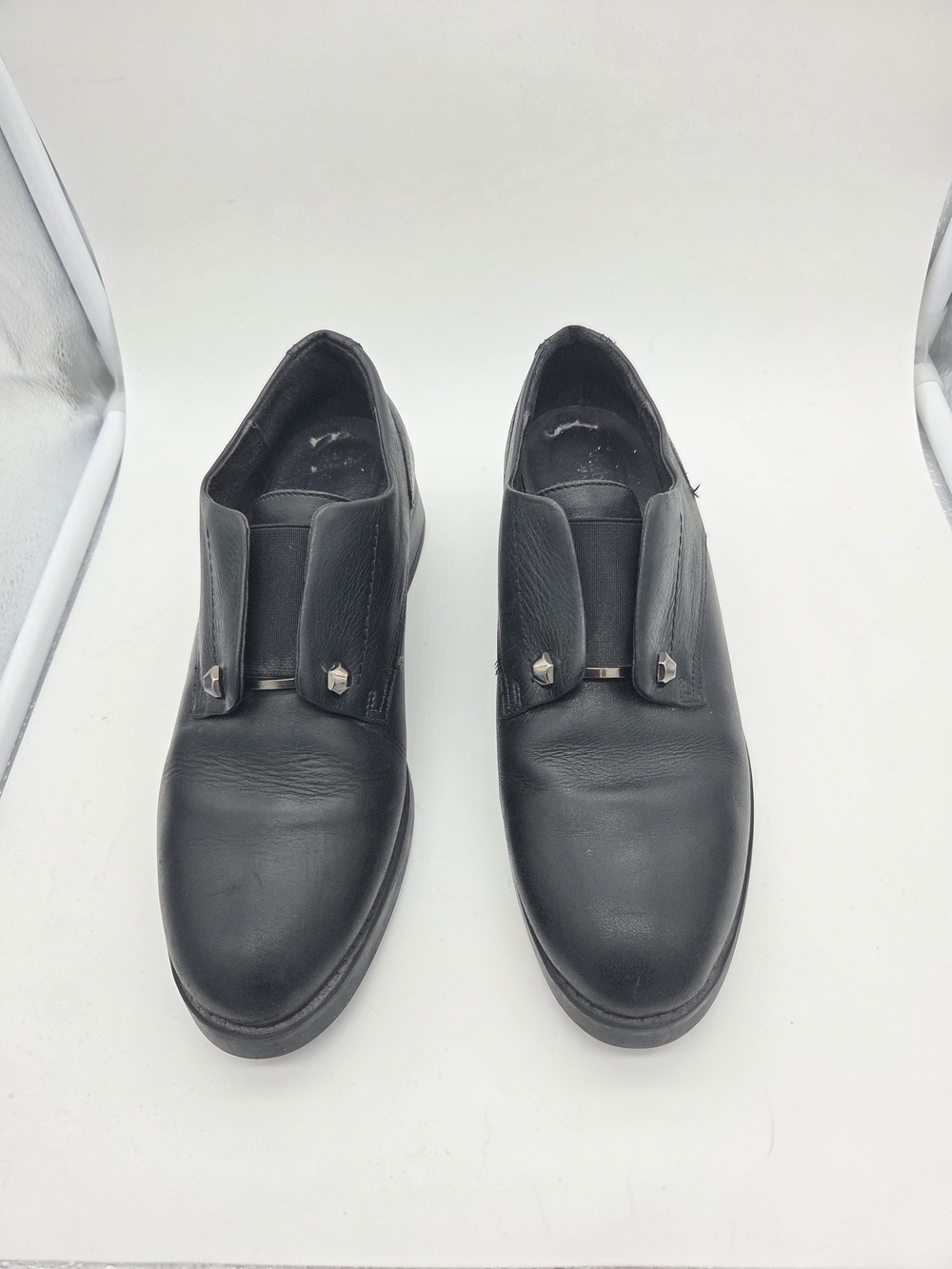 Fabianelli Italian Black Slip-On Leather Dress Loafers W/stud Accent. Work. 37/7